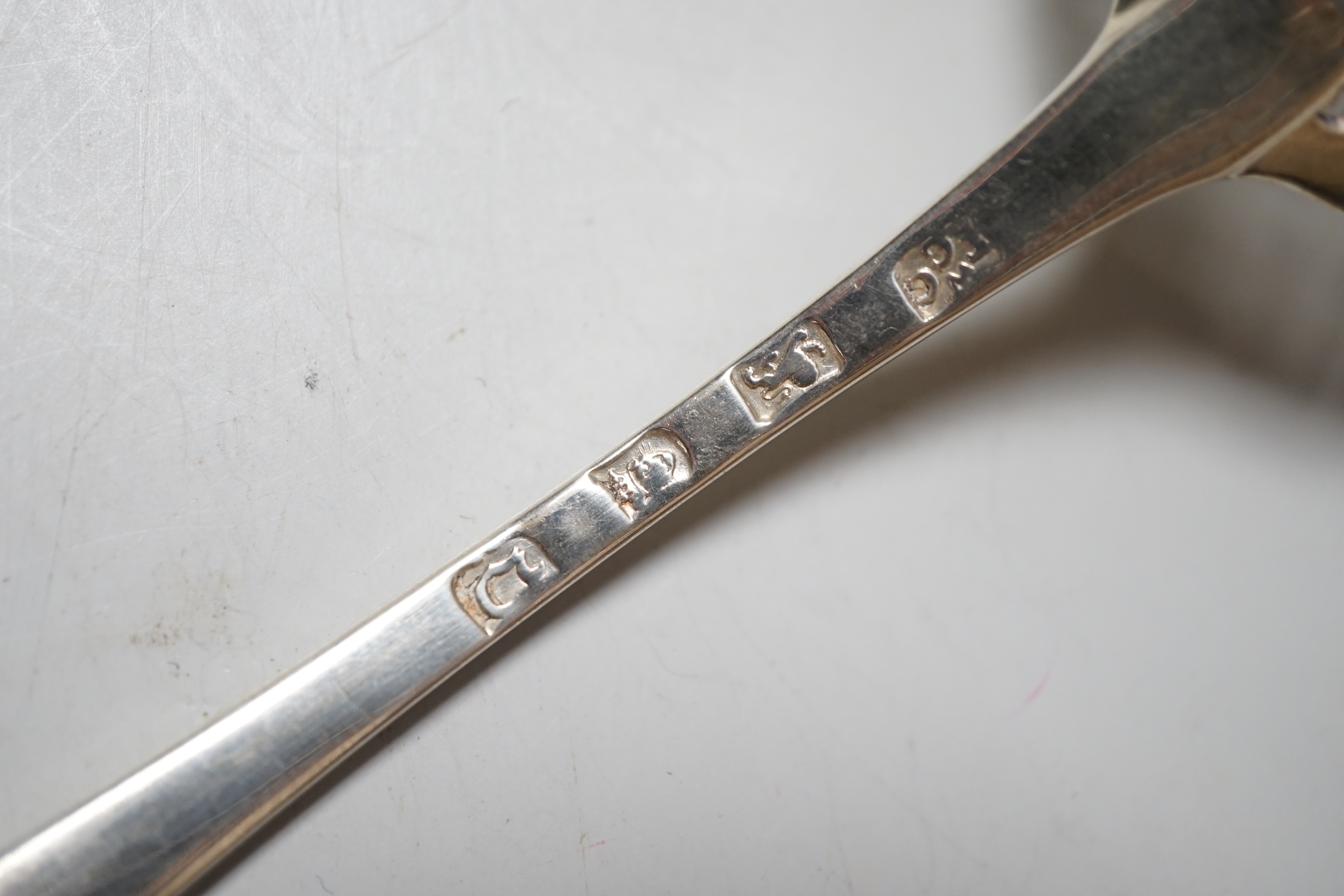 A pair of George III silver snuffers, maker William Bateman, London 1813, a George II sifter ladle and a snuffer's stand with wooden base, gross 328 grams